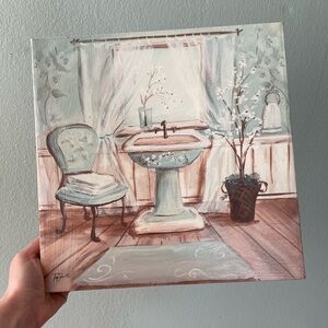 Tre Sorelle Studios | Aqua Blossom Bath Wrapped Canvas Print Wood Frame Picture